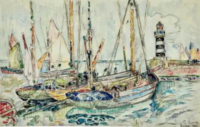 Bateaux au port, île de Groix av Paul Signac
