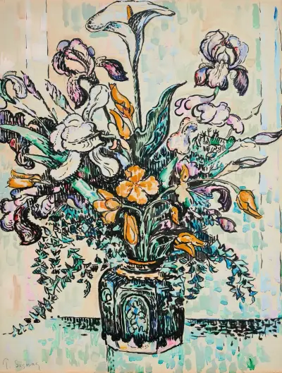 Bouquet (iris, arum, tulipes) dans un vase d’André Metthey av Paul Signac