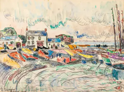 Groix, Le Nettoyage Des Voiles av Paul Signac