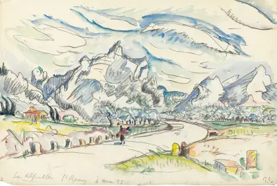 Les Alpilles Vue Depuis Saint-Rémy-De-Provence av Paul Signac