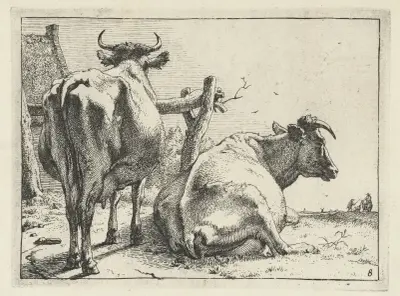 Two cows seen from behind av Paulus Potter