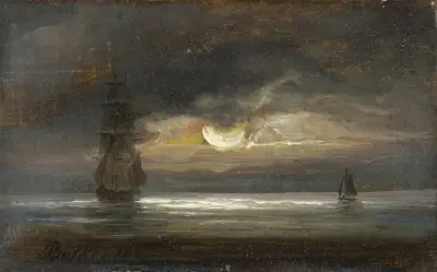 Two Sailing Boats By Moonlight av Peder Balke