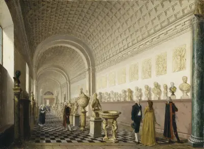 Den inre galleriet i Kungliga museet på Kungliga slottet, Stockholm av Pehr Hilleström