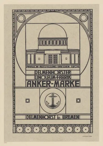 Pavillon Ausstellung Dresden 1906 Delmenhorster Linoleum-Fabrik Anker-Marke av Peter Behrens