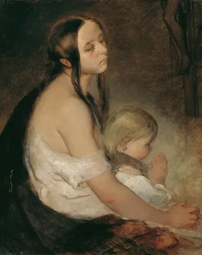 Mother With Child Under The Crucifix av Peter Fendi