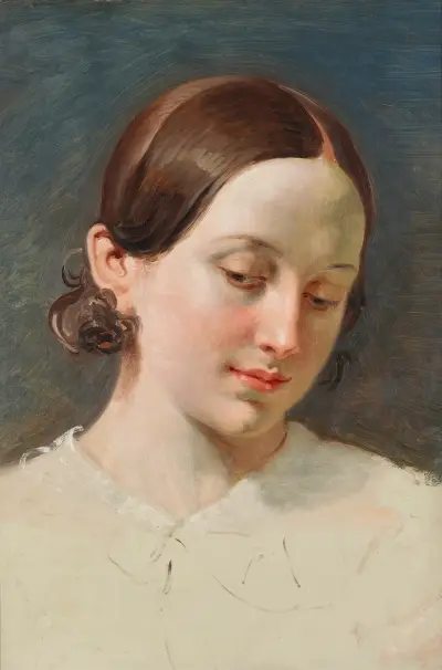 Huvud av flicka med brunt hår (studie till 'Rüdiger och Angelica') av Johann Peter Krafft