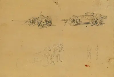 Studie av kanoner, militärutrustning av Johann Peter Krafft