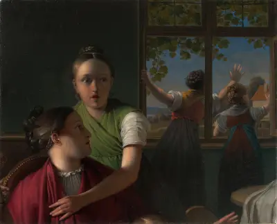 Vier Mädchen in einem Zimmer av Johann Peter Krafft