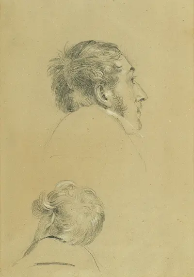 Två huvudstudier för 'Rückkehr des Kaisers Franz aus Pressburg' av Johann Peter Krafft