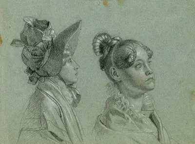 Två kvinnliga studier till ’Rückkehr des Kaisers Franz aus Pressburg’ av Johann Peter Krafft