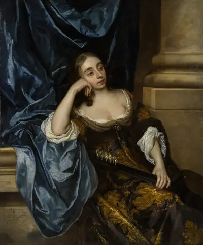 Portrait of Elizabeth Capel, Countess of Carnarvon, with a guitar av Sir Peter Lely