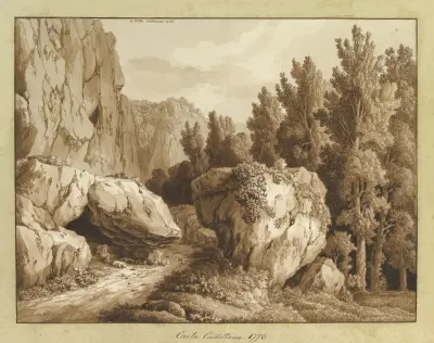 A Rocky Landscape at Civita Castellana av Jacob Philipp Hackert