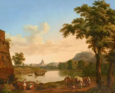 Blick auf den Tiber und St. Peter vom Ponte Milvio av Jacob Philipp Hackert