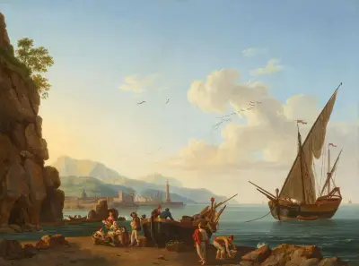Fischer mit Boot am Strand av Jacob Philipp Hackert