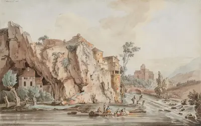 Landskap nära Vaucluse i de franska sjöalperna av Jacob Philipp Hackert