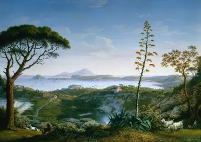View of the Gulf of Pozzuoli from Solfatara av Jacob Philipp Hackert