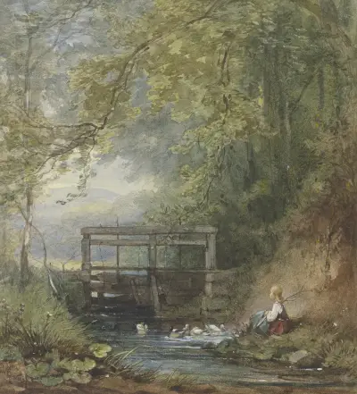 Gänsehirtin an einer Schleuse von Philipp Rumpf