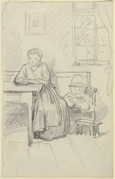 Woman sitting at a table av Philipp Rumpf