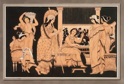Athena hos Penelope vid vävstolen av Philipp Veit