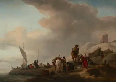Fischer, die ihren Fang am Strand entladen von Philips Wouwerman