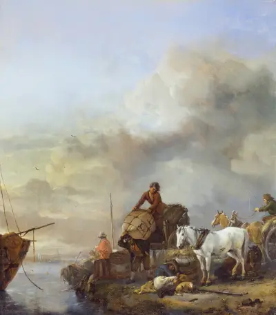 Ein Boot an Land ziehen von Philips Wouwerman