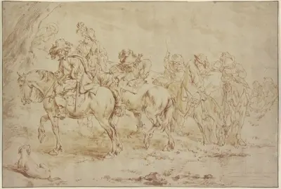 Reiter an einem Bache vorüberziehend av Philips Wouwerman