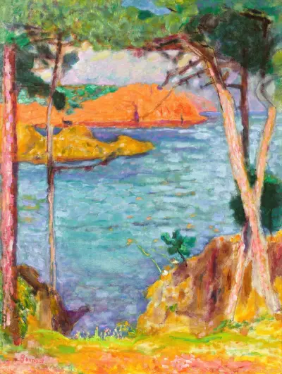 Bord de mer, pins et rochers rouges av Pierre Bonnard