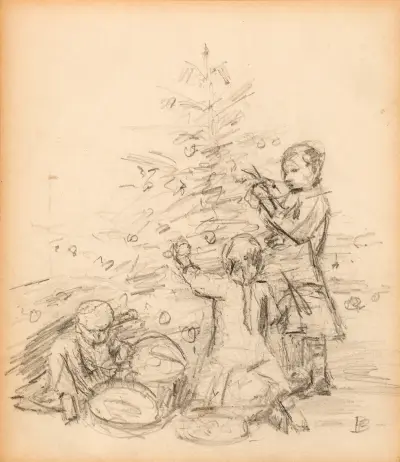 Christmas scene study for postcard av Pierre Bonnard