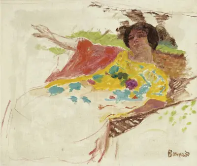 Femme au peignoir dans un hamac av Pierre Bonnard