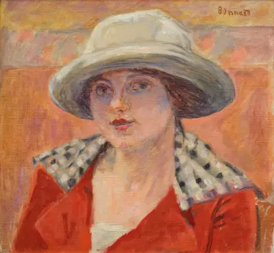 Jeune Femme au chapeau blanc ou Étude de tête av Pierre Bonnard
