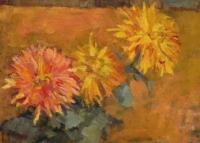 Drie Chrysanten von Piet Mondrian