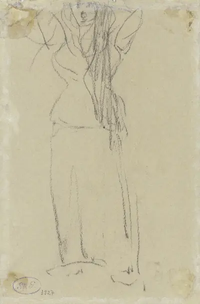 Flüchtige Skizze einer Frauenfigur mit erhobenen Armen av Piet Mondrian