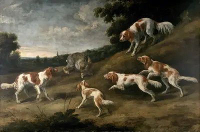 Jagdhunde um einen Hasen von Pieter Boel