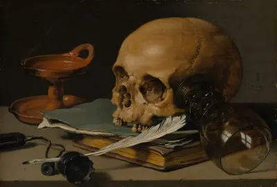 Still Life with a Skull and a Writing Quill av Pieter Claesz