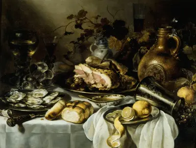 Still life with ham, 1640 av Pieter Claesz