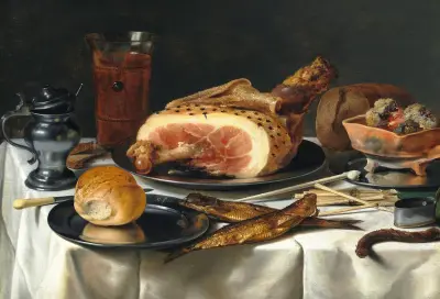Still Life with Ham, 1625 av Pieter Claesz
