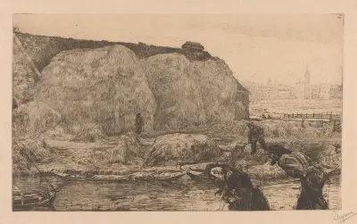 Boerderij met hooischelven aan het Jaagpad in Amsterdam av Pieter Dupont