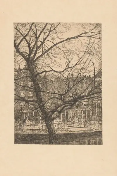 Hus med trappgavlar vid kanal i Amsterdam av Pieter Dupont