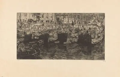 Schepen in het Damrak in Amsterdam, 1895 – nr 1 av Pieter Dupont