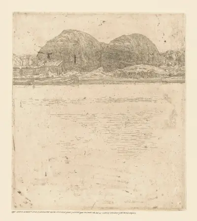 Zwei Heuhaufen am Ufer von Pieter Dupont