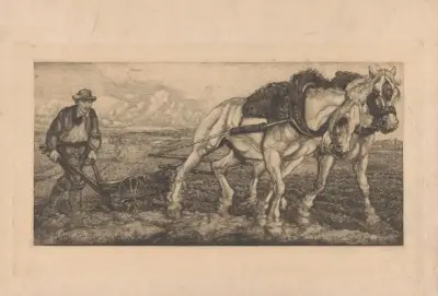 Zwei pflügende Pferde von Pieter Dupont