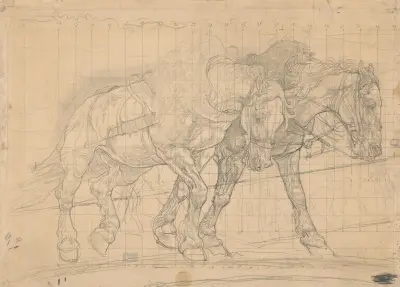 Twee trekkende paarden av Pieter Dupont