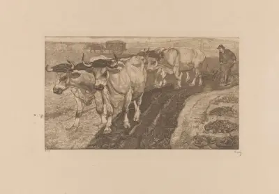 Vier pflügende Ochsen von Pieter Dupont