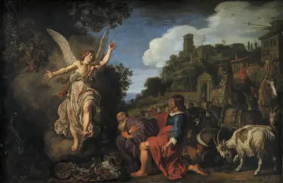 The Angel Raphael Takes Leave of Old Tobit and his Son Tobias av Pieter Lastman