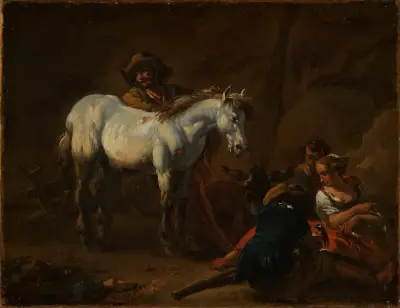 En man med en vit häst av Nicolaes Pietersz. Berchem