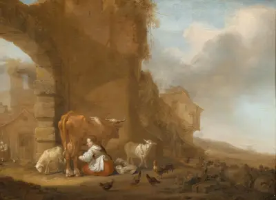En mjölkpiga bland ruiner av Nicolaes Pietersz. Berchem