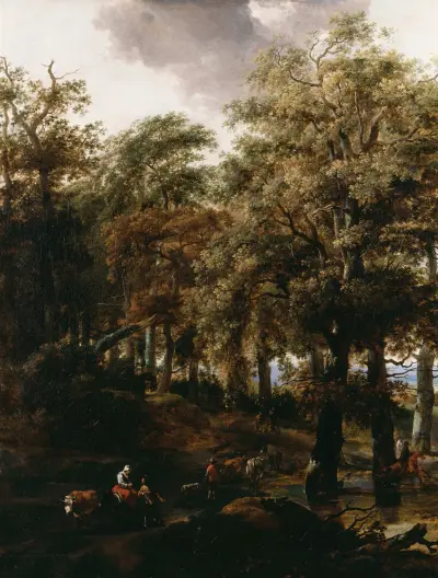 En väg genom en skog av Nicolaes Pietersz. Berchem
