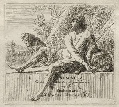Animalia – Frontespis, herde och hund av Nicolaes Pietersz. Berchem