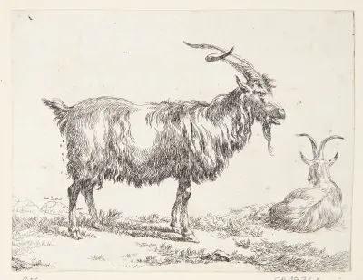En stående och en liggande get av Nicolaes Pietersz. Berchem