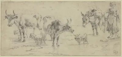 Herde med en åsna samt tre kor och tre får av Nicolaes Pietersz. Berchem